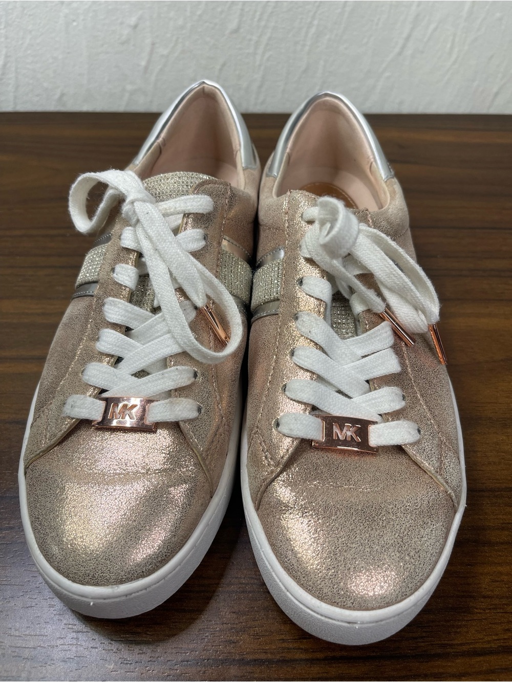 Michael Kors Metallic Rose Gold Lace-Up Sneakers